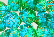 Polyhedral Translucent Green-Teal w/gold d20 - PG2038
