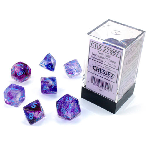 7 Nocturnal w/Blue Nebula Luminary Polyhedral Dice Set - CHX27557