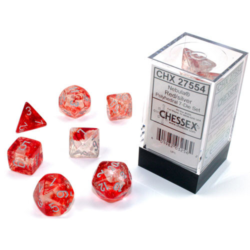 7 Red w/Silver Nebula Luminary Polyhedral Dice Set - CHX27554
