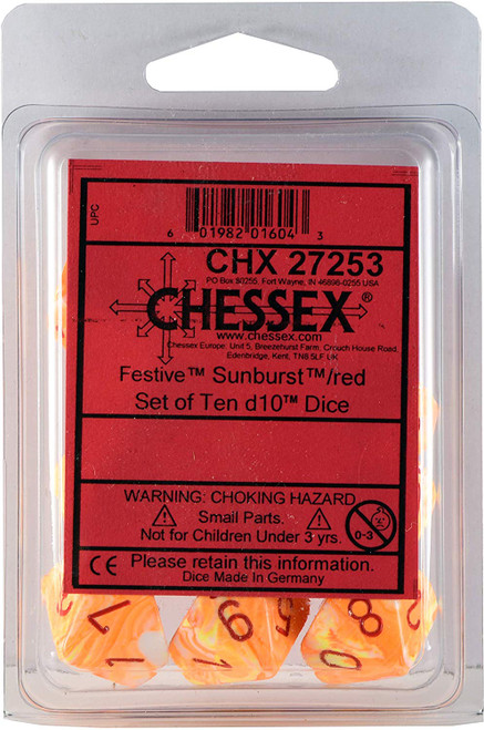 Festive Sunburst with Red Ten d10 Set - CHX27253