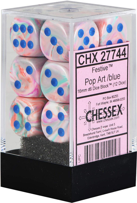 Festive Pop-Art with Blue 16mm d6 Dice Block - CHX27744
