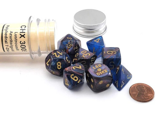 Chessex CHX30055 - 7-Die Set Lustrous: Azurite/Gold LAB DICE