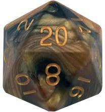 Acrylic Dice 35mm Mega D20 Combo Attack Black & Yellow with Gold Numbers
