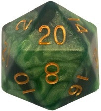 Acrylic Dice 35mm Mega D20 Combo Attack Green & Light Green with Gold Numbers