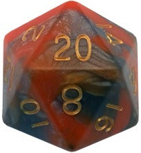 Acrylic Dice 35mm Mega D20 Combo Attack Orange & Brown with Gold Numbers