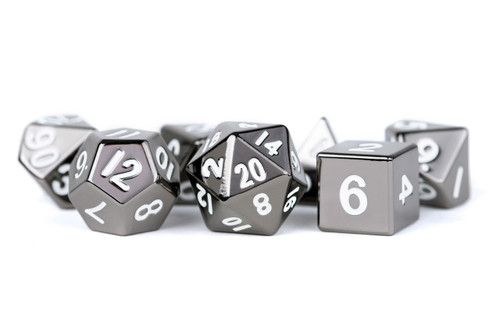 16mm Metal 7-Die Polyhedral Dice Set: Sterling Gray