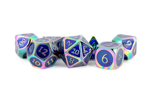 Rainbow with Blue Enamel 16mm Polyhedral Dice Set