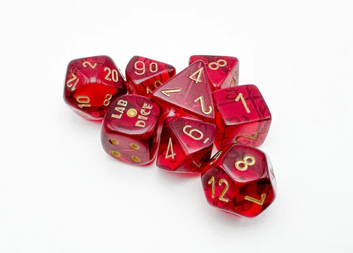 Translucent Polyhedral Crimson/gold 7-Die Set (with bonus die)