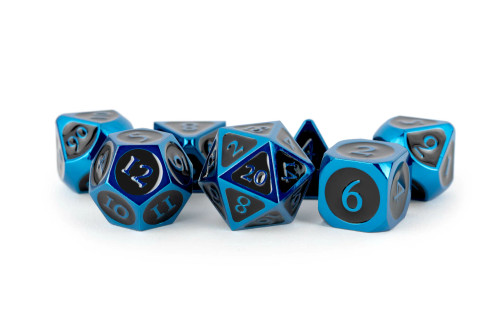 Blue with Black Enamel 16mm Polyhedral Dice Set - METAL DICE GAMES