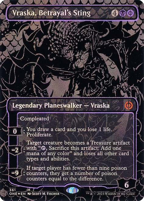 Vraska, Betrayal's Sting (ONE) (OilSlick Raised Foil) (Borderless) (#361)