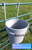 Single metal galvanised hook on gate feed bucket holder with gray bucket