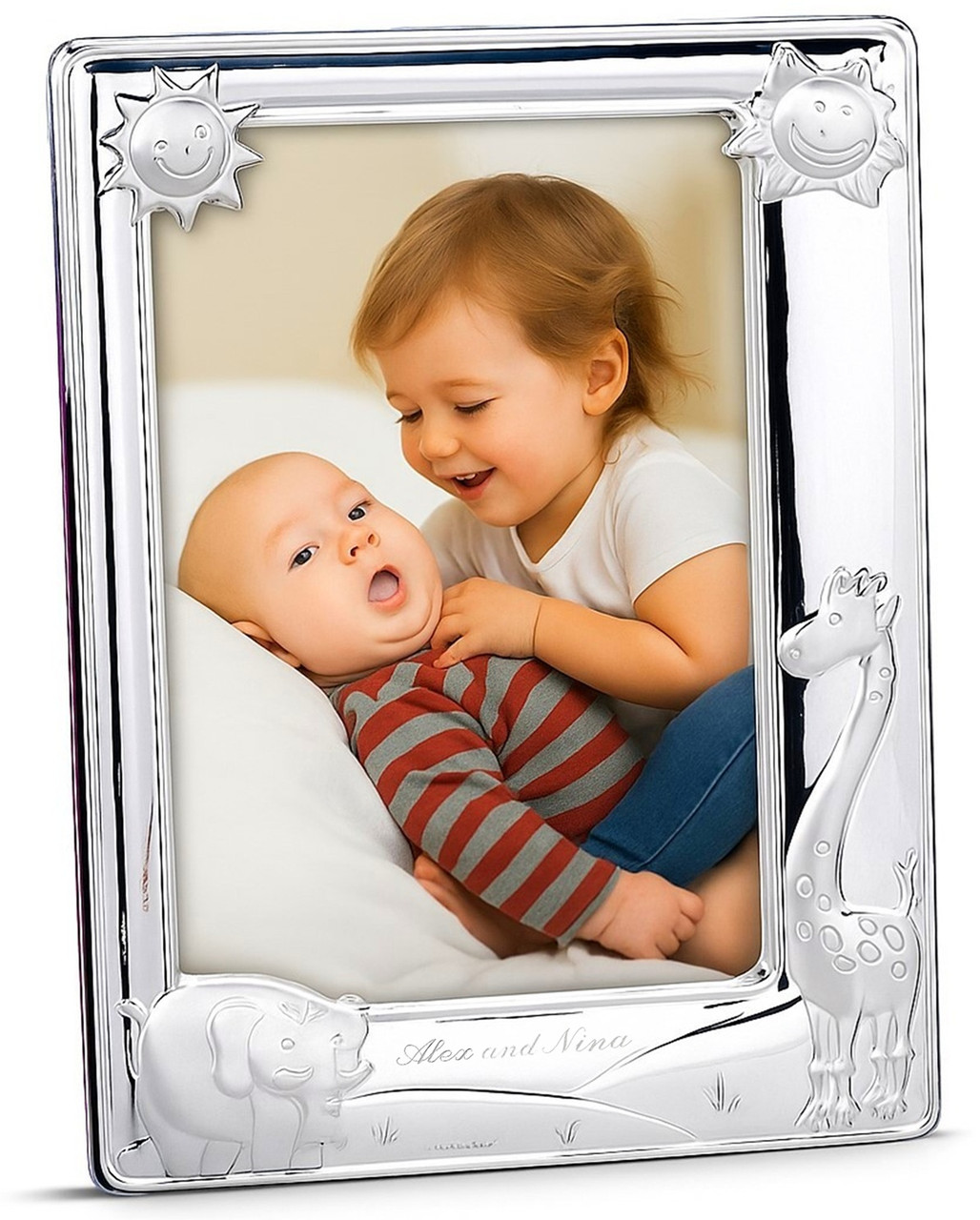 Fine Sterling Silver GIRAFFE-ELEPHANT BIRTH RECORD Frame by Cunill