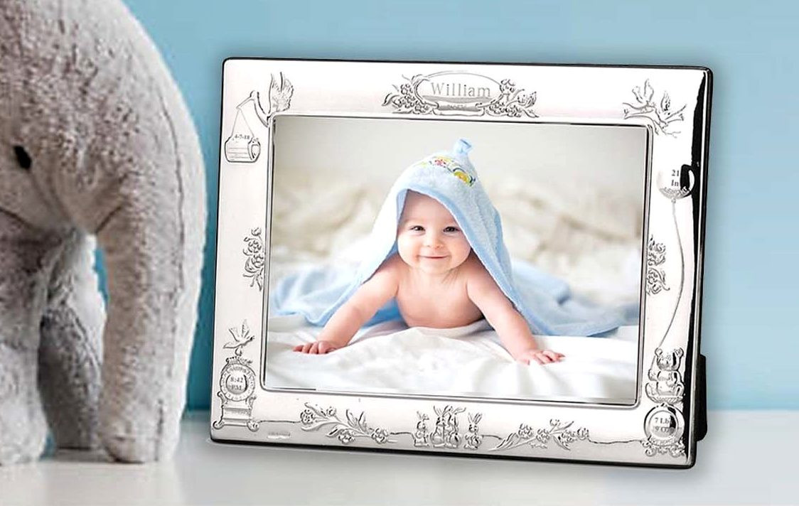 Fine Sterling Silver STORK BIRTH RECORD Frame by Cunill