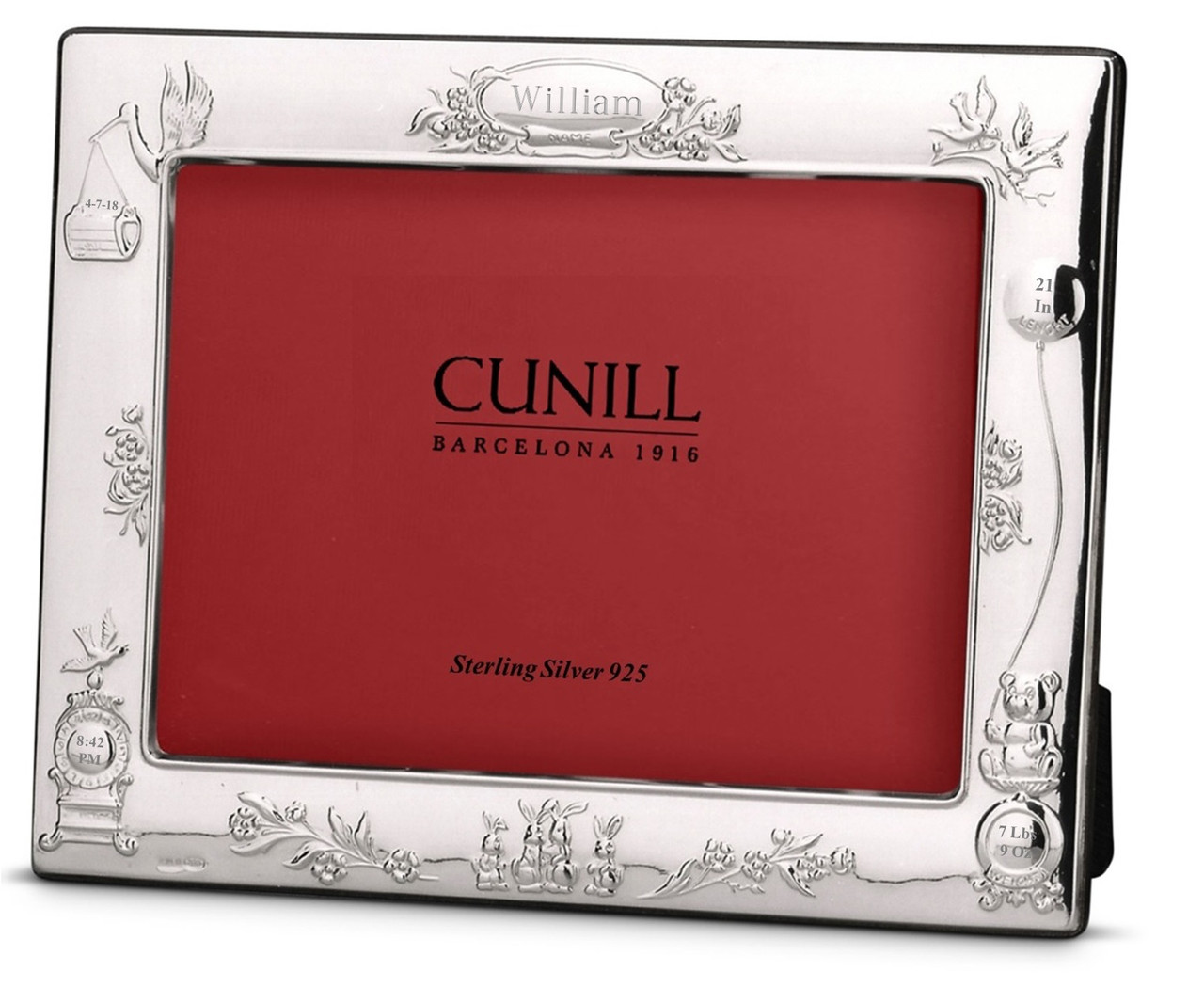 Sterling Silver 4x6 　純銀製　写真額縁 Fine Sterling Silver STORK BIRTH RECORD Frame by Cunill