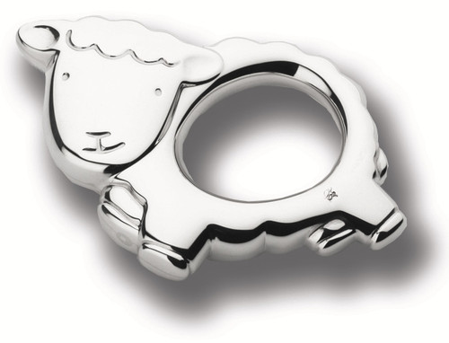 Engravable 'Little Sheep' Sterling Silver Baby Rattle 