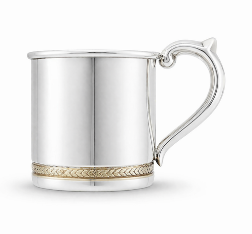 Engravable 'Gold Feathered' Sterling Silver Baby Cup