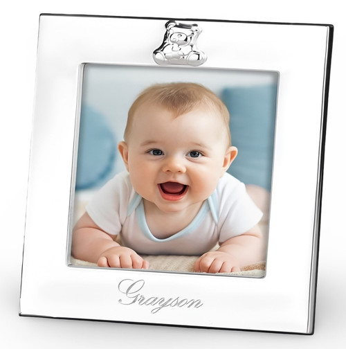 Engravable 'Teddy' 4x4 Sterling Silver Picture Frame