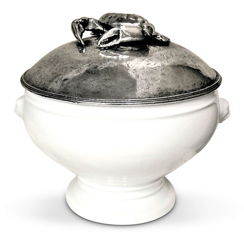 Crab Ceramic Serving Bowl with Pewter Warming Lid