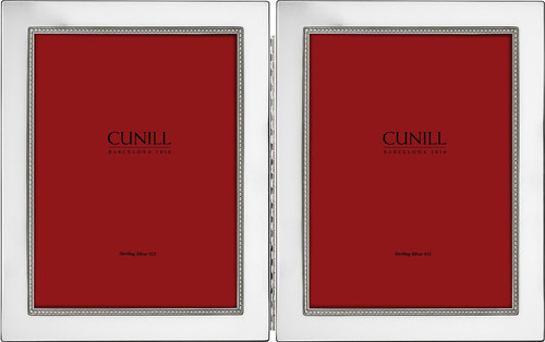 Engravable 'Tiffany Bead' Hinged Double 5x7 Sterling Silver Picture Frame