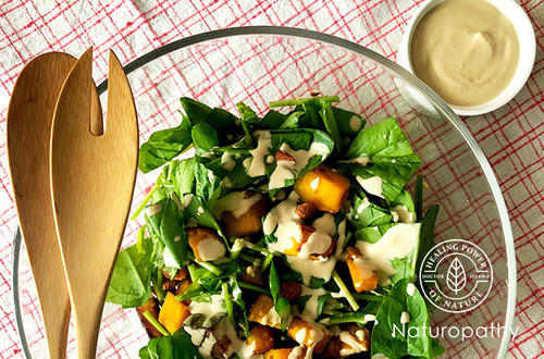Pumpkin & Spinach Salad with Homemade Sesame Dressing Recipe 