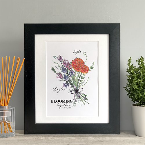 Birth Month Flower Couple Print Black Frame