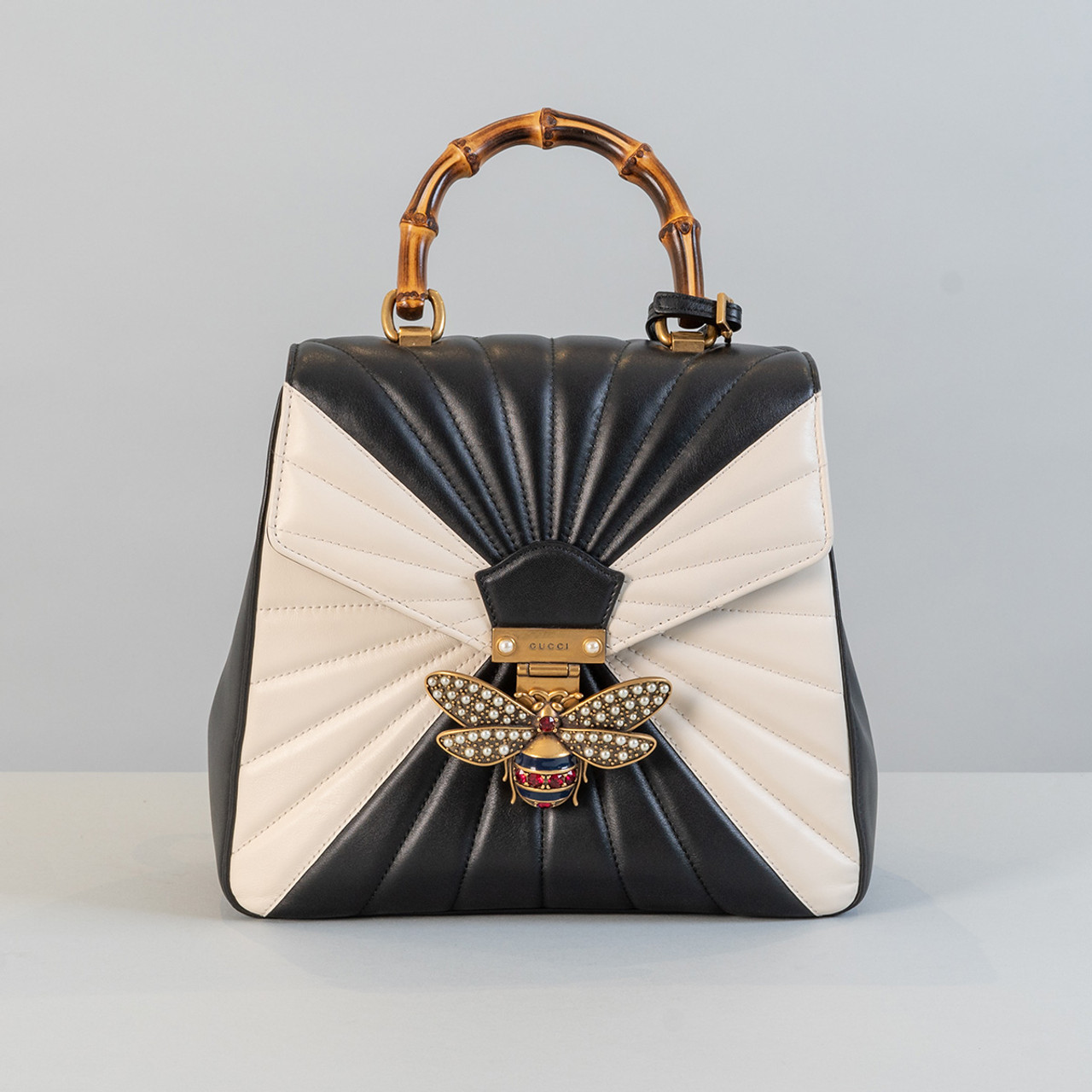 Gucci Queen Margaret Quilted Bee Backpack Leather black/white 