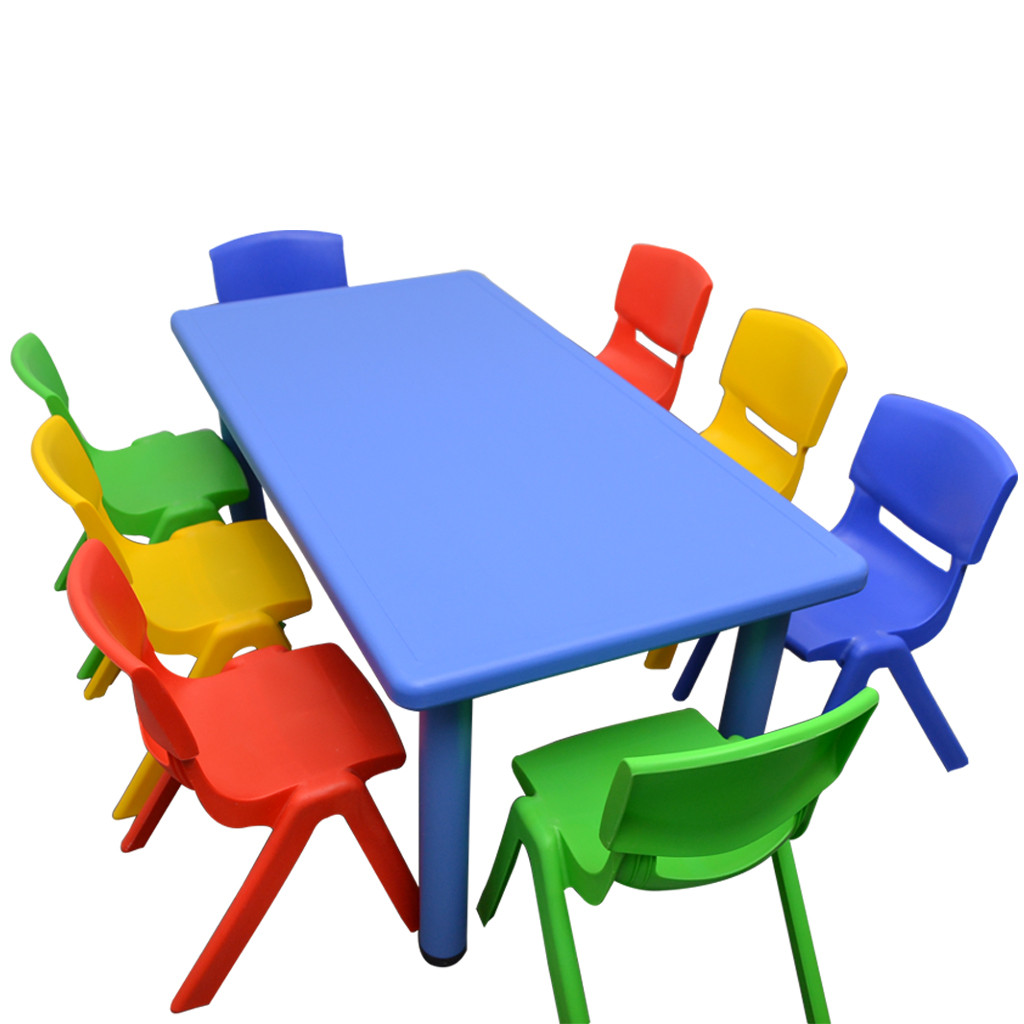 Kids Rectangle Blue Activity Table with Mixed Coloured Chairs