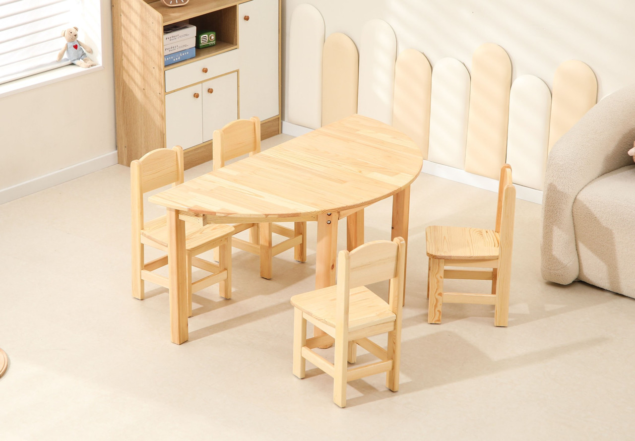 Semi Circle Timber Pinewood Wooden Kids Table Activity Study Desk