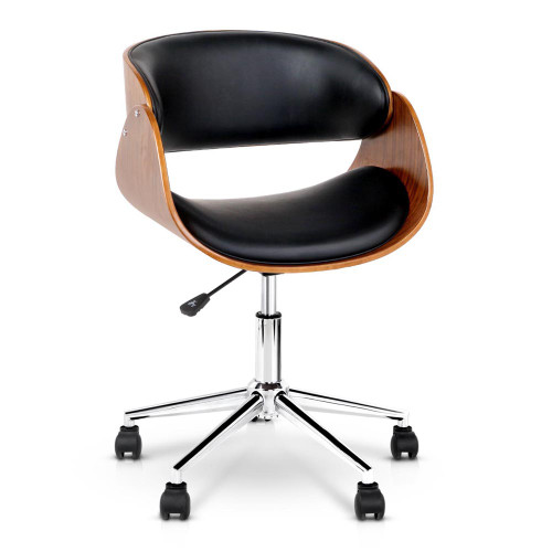 Wooden & PU Leather Office Desk Chair - Black 01