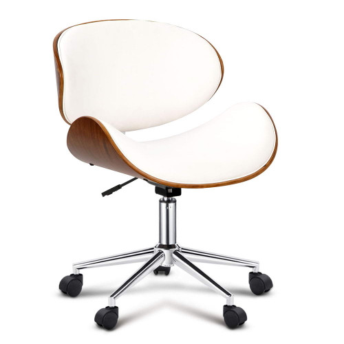 Wooden & PU Leather Office Desk Chair - White