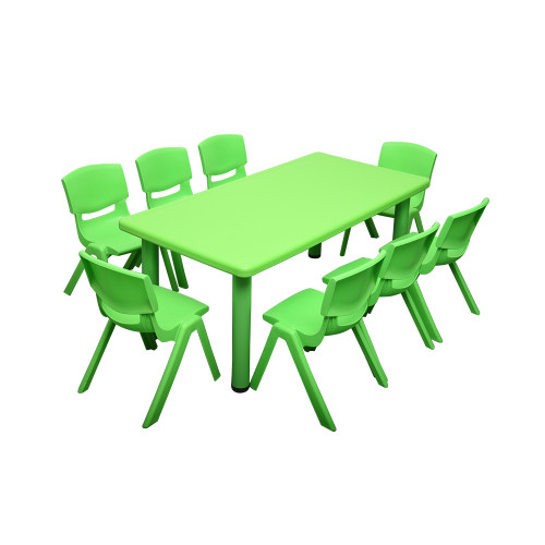 Kids Rectangle Green Activity Table with 8 Green Chairs Set