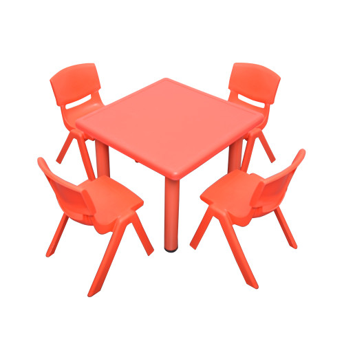 Kids Children Square Red Activity Table with 4 Red Chairs
