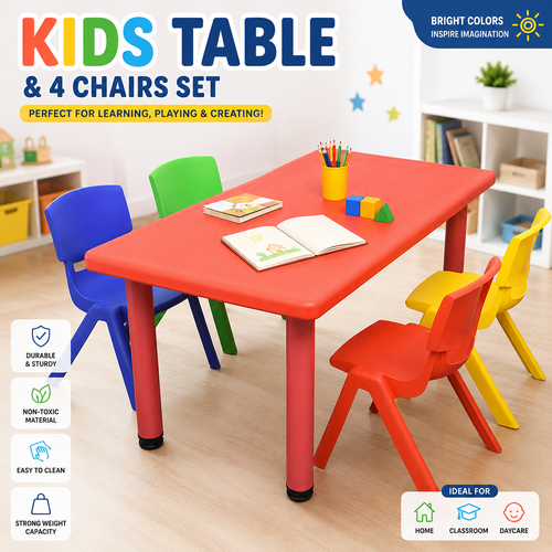 120x60cm Kids Table and 4 Chairs Set Colourful Activity Play Learning Furniture for Toddlers Preschool Classroom Home