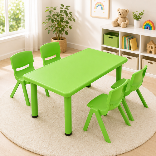 120x60cm Kids Green Activity Table and 4 Green Chairs Set for Playroom Classroom Learning Creative Play