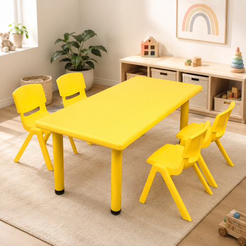120x60cm Kids Yellow Activity Table and 4 Yellow Chairs Set for Playroom Classroom Learning Creative Play