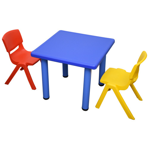 Kids Children Square Blue Activity Table with 2 Mixed Chairs (Red & Yellow)