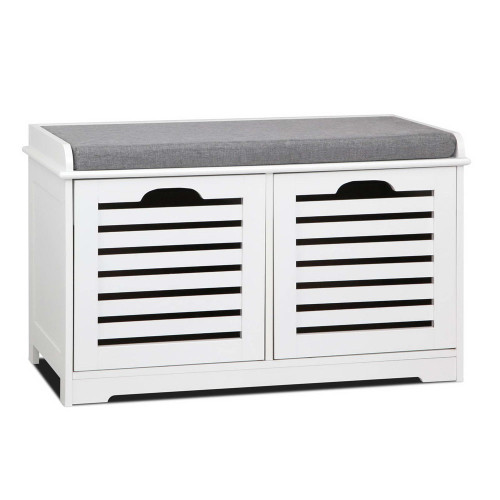 Fabric Shoe Bench with Drawers - White & Grey