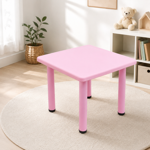 60x60cm Pink Kids Activity Table Square Play Study Craft Desk for Toddlers Preschool Children Indoor Furniture