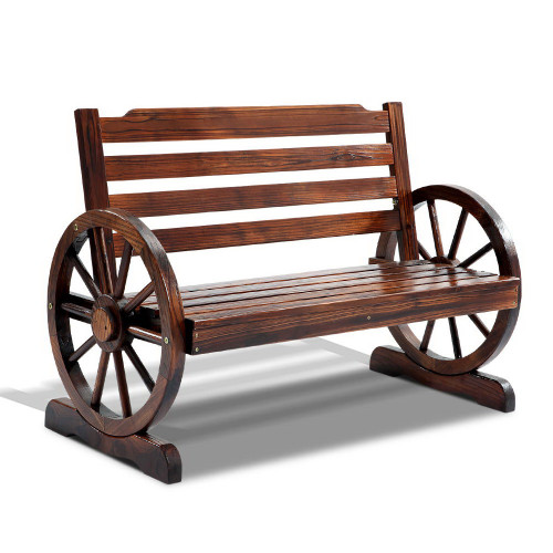 Wooden Wagon Wheel Bench - Brown