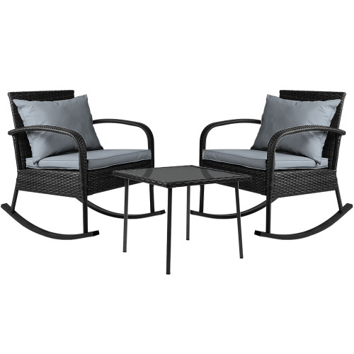 3 Piece Outdoor Chair Rocking Set - Black