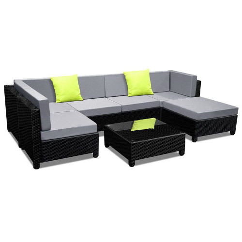 7 Piece PE Wicker Outdoor Furniture Set - Black