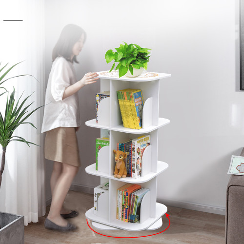 3 Tier Versatile Square Wooden Rotating Swivel Bookshelf Display Shelf White