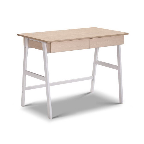 Metal Desk with Drawer - White with Oak Top D1