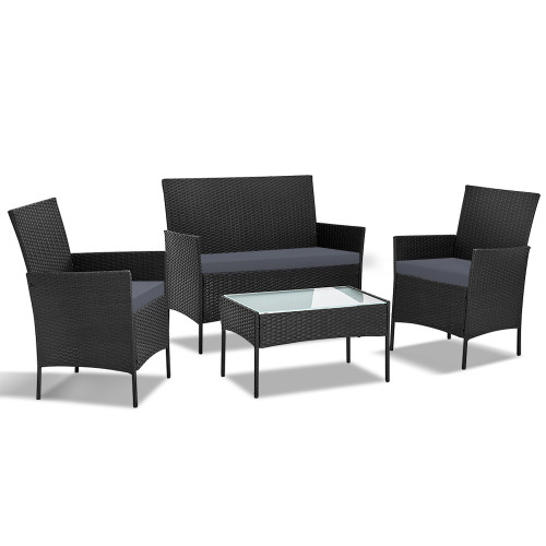 4-piece Rattan Outdoor Set - Black