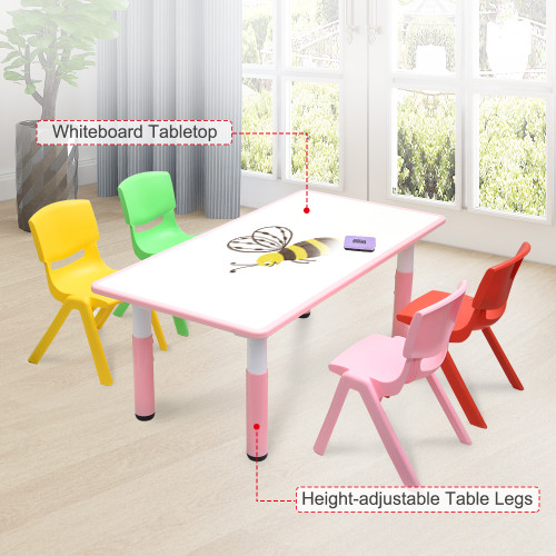 120x60cm Kids Pink Whiteboard Drawing Table & 4 Mixed Chairs