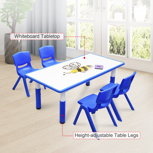 120x60cm Kids Blue Whiteboard Drawing Table & 4 Blue Chairs