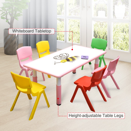 120x60cm Kids Pink Whiteboard Drawing Table & 6 Mixed Chairs