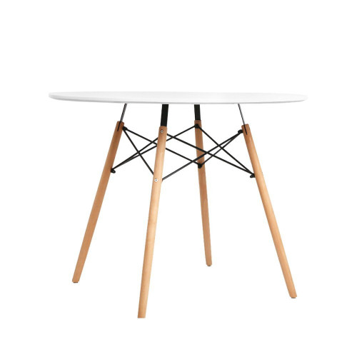 4-Seater Round Replica Eames DSW Dining Table Kitchen Timber White 90cm