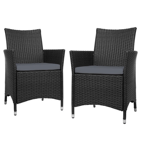 Outdoor Bistro Set Chairs Patio Furniture Dining Wicker Garden Cushion x2