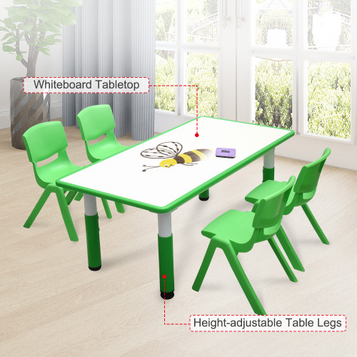 120x60cm Kids Green Whiteboard Drawing Table & 4 Green Chairs